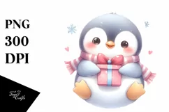 Cute Baby Penguin with Gift Box PNG Product Image 1