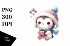 Cute Baby Penguin with Gift Box PNG Product Image 3