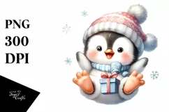 Cute Baby Penguin with Gift Box PNG Product Image 3