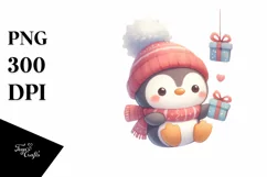 Cute Baby Penguin with Gift Box PNG Product Image 3