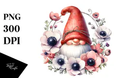 Cute Gnome with Large Hat and Anemone, PNG Product Image 1