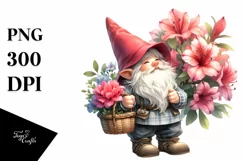 Detailed Watercolor Cute Gnome Basket Azalea | Sublimation, Product Image 3