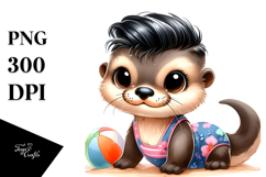 Energetic Baby Otter with Cool Haircut PNG Product Image 1