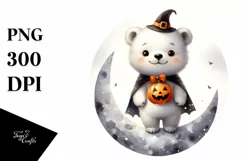 Cute Baby Polar Bear Moon Halloween PNG Product Image 1