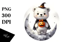 Cute Baby Polar Bear Moon Halloween PNG Product Image 1