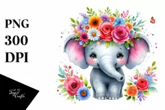 Cartoon-Style Elephant Flower Crown | Clipart Product Image 1