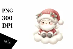 Cute Santa on a Cloud with Snow Flakes PNG Product Image 3