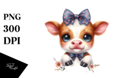 Funny Baby Cow with Bow and Tie PNG Product Image 1