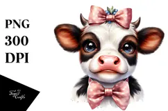 Funny Baby Cow with Bow and Tie PNG Product Image 1