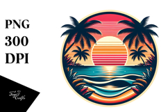 Retro Tropical Beach Sunset Clipart, PNG Design Product Image 1