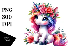 Cute Unicorn with Floral Wreath PNG Product Image 1