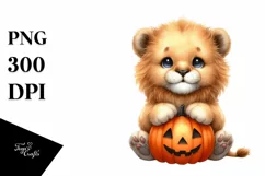 Cute Baby Lion with Pumpkin PNG Product Image 3