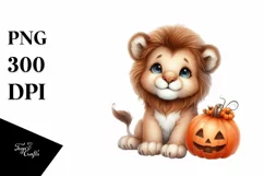 Cute Baby Lion with Pumpkin PNG Product Image 3