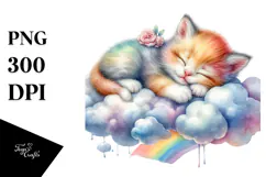 Colorful Baby Cat on Cloud | Clipart Product Image 1