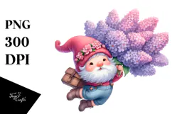 Cute Floating Gnome with Lilac PNG Product Image 1