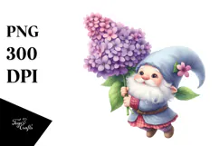 Cute Floating Gnome with Lilac PNG Product Image 1