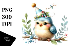 Cute Baby Bird with Party Hat PNG Product Image 1