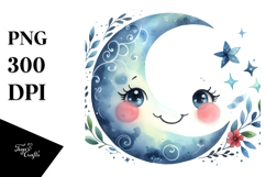 Smiling Whimsical Half Moon, Transparent PNG Product Image 1