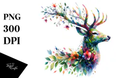 Vibrant Deer with Flowers, High-Res PNG Product Image 1