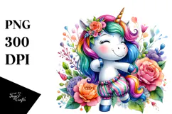 Cute Unicorn Dressed Up, Watercolor PNG Product Image 1
