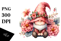 Cute Watercolor Gnome with Begonia PNG Product Image 1