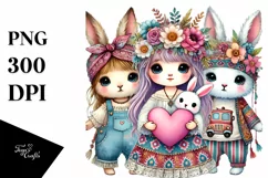 Colorful Baby Bunny Heart PNG Product Image 1
