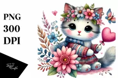 Cute Boho Baby Cat Heart PNG Product Image 1