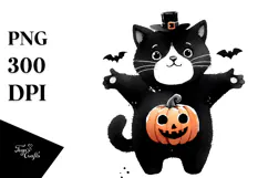 Simple Funny Halloween Clipart with Black Cat PNG Product Image 1