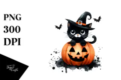 Simple Funny Halloween Clipart with Black Cat PNG Product Image 1