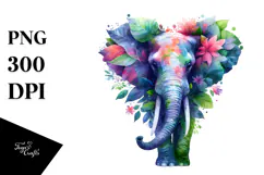 Abstract Vibrant Elephant with Plant Leaves PNG Product Image 1