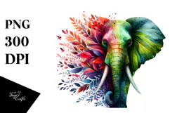 Abstract Vibrant Elephant with Plant Leaves PNG Product Image 1