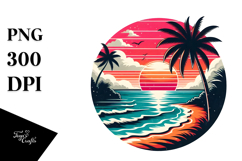 Retro Tropical Beach Sunset PNG Product Image 1