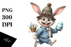 Goofy Bunny Running with Egg PNG Product Image 1