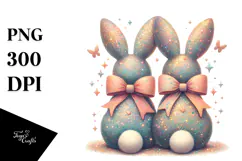 Colorful Vintage Bunny with Bow PNG Product Image 1