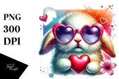 Easter Bunny with Heart Sunglasses in Watercolor PNG Product Image 1