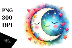 Simple Smiling Moon with Hearts, Transparent PNG Product Image 1