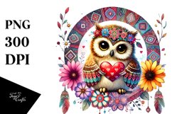 Boho Cloud with Baby Owl and Heart PNG Product Image 1