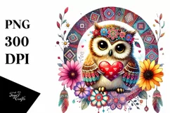 Boho Cloud with Baby Owl and Heart PNG Product Image 1