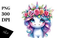 Cute Jumping Unicorn with Cool Haircut, Floral Wreath on the Product Image 1
