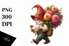 Detailed Gnome Zinnia Bouquet Digital Painting Clipart Product Image 1