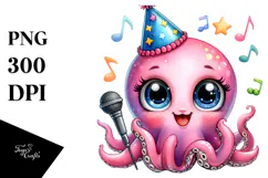 Energetic Baby Octopus with Party Hat, High-Res PNG Product Image 1
