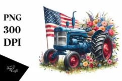 Watercolor Tractor with Flowers Clipart Product Image 1