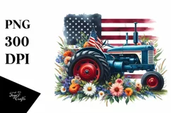 Watercolor Tractor with Flowers Clipart Product Image 3