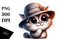 Expressive Cat Hat Watercolor Clipart Product Image 3