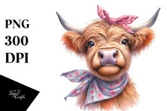 Cow Watercolor Highland Cow with Houswife Bandana | Product Image 3
