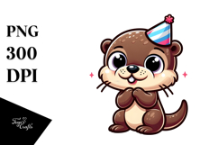 Animated Otter with Party Hat PNG Product Image 1