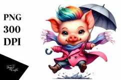 Cute Baby Pig with Raincoat PNG Product Image 3