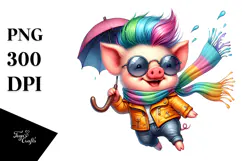 Cute Baby Pig with Raincoat PNG Product Image 1