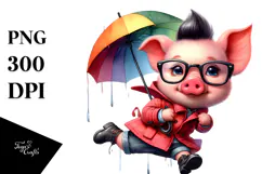 Cute Baby Pig with Raincoat PNG Product Image 1