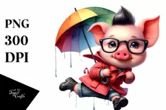 Cute Baby Pig with Raincoat PNG Product Image 3